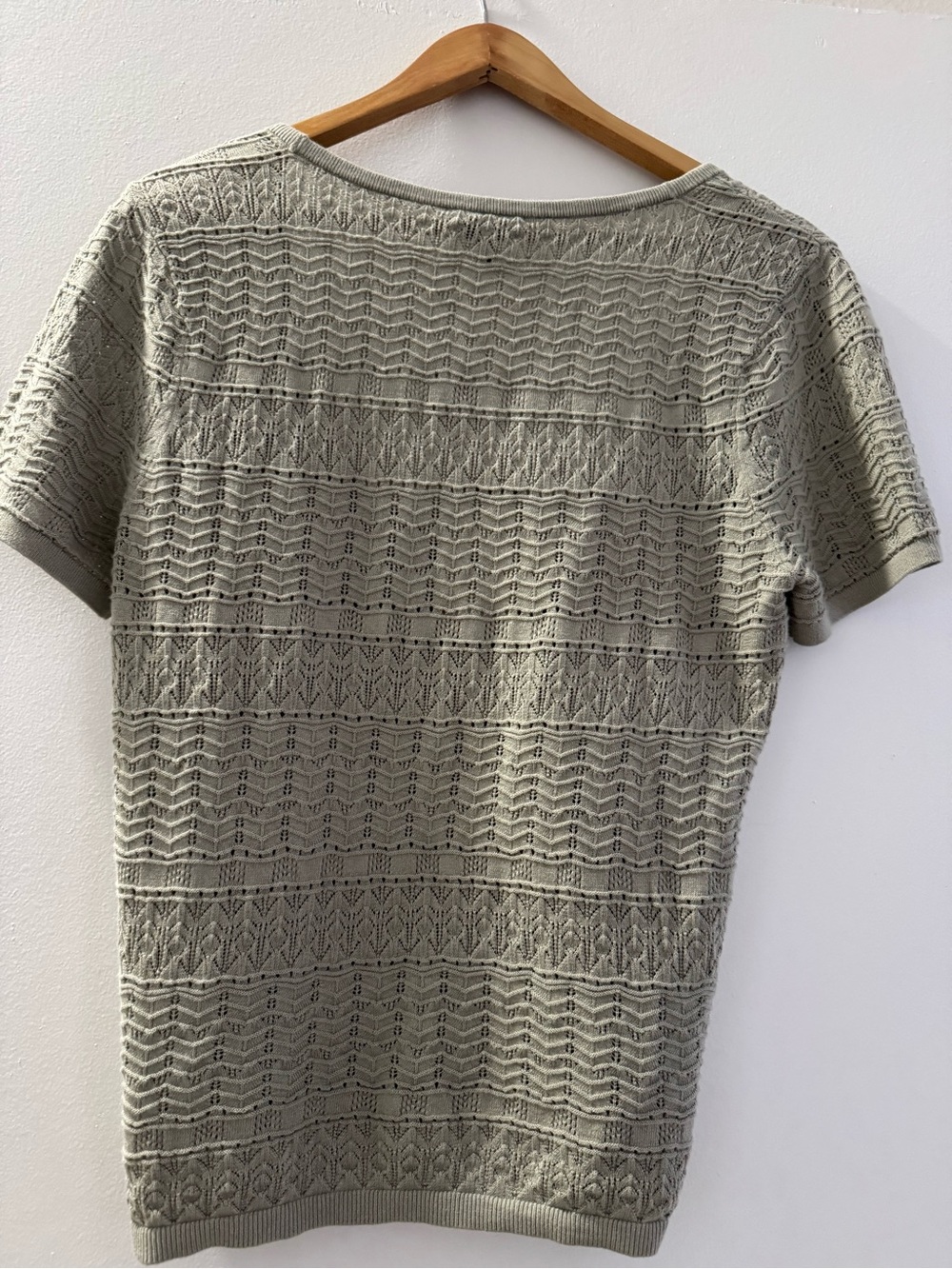 PAIGE Openwork Knit Short Sleeve Top in Sage Green - Picture 10 of 12